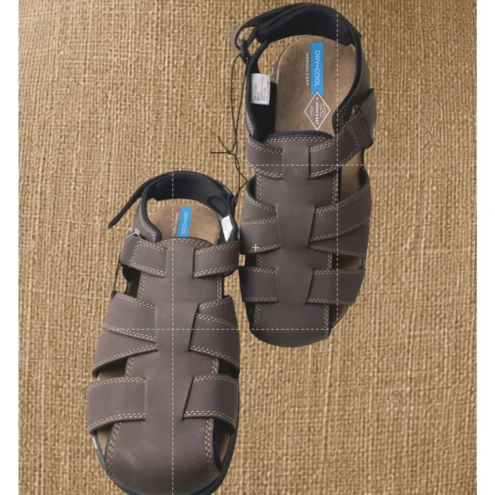St. John’s Bay Mens 12M Brown Fisherman Sandals DRY+COOL Memory Foam NWT